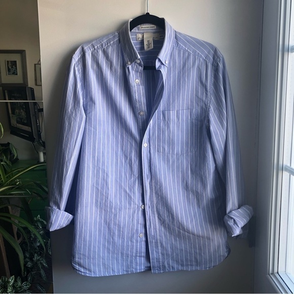 H&M L.O.G.G blue and white striped cotton button down shirt - Picture 3 of 6